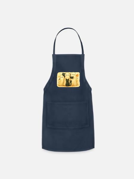 Halloween Ghost Cats Illustration - Adjustable Apron - navy