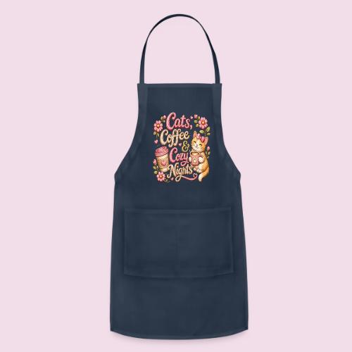 Cats, Coffee & Cozy Nights Faux Stitched Design - Adjustable Apron