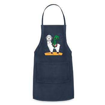 Llama Alien Funny Animal Pun Joke Lover Spacecraft - Adjustable Apron - navy - Front - Julia (174cm)