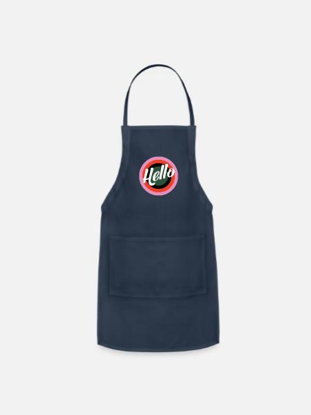Hello Retro Print On Black - Adjustable Apron - navy