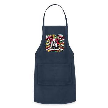 Bold Bulldog Pop Art Tee - Adjustable Apron - navy - Front - Julia (174cm)