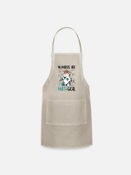 Math Number Lovers Mathematics Unicorn Teacher - Adjustable Apron - natural - Front