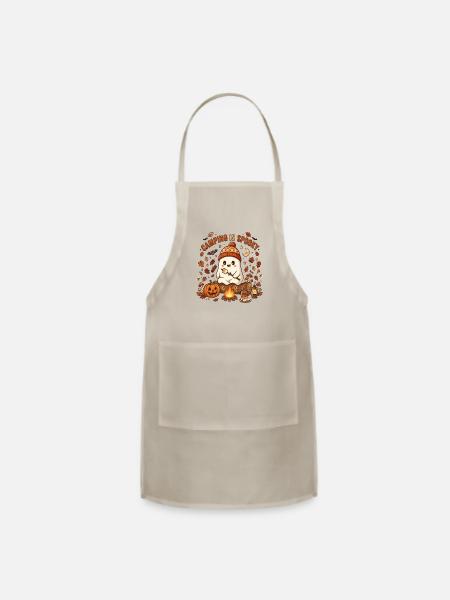 Spooky Campfire Ghost – Cute Halloween Camping - Adjustable Apron - natural - Front