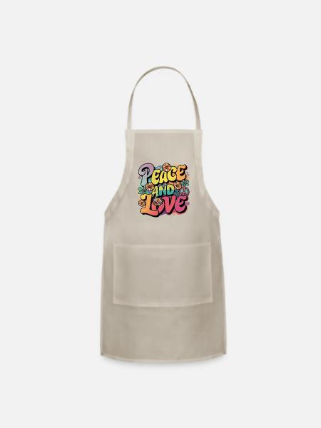 Peace And Love Hippie 1960`s 1970`s - Adjustable Apron - natural - Front
