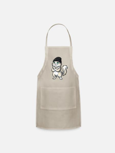 Streetwise Cat in Beanie - Adjustable Apron - natural
