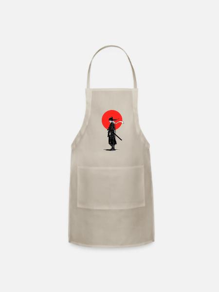 Silent Samurai Ink Line Art - Adjustable Apron - natural