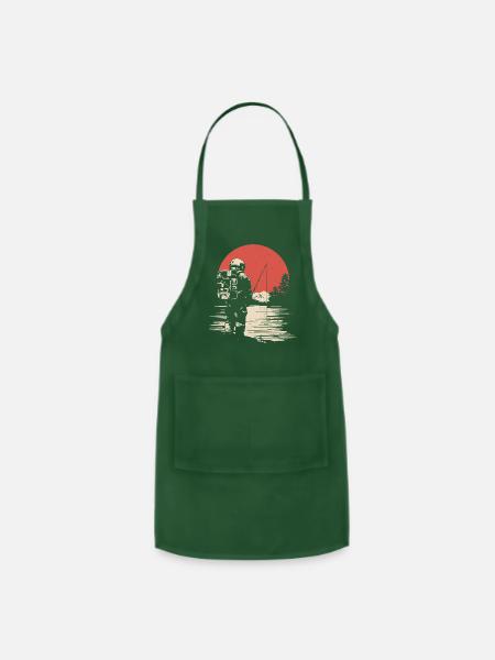 Astronaut Fishing at Lunar Sunset (or Earthset) - Adjustable Apron - forest green