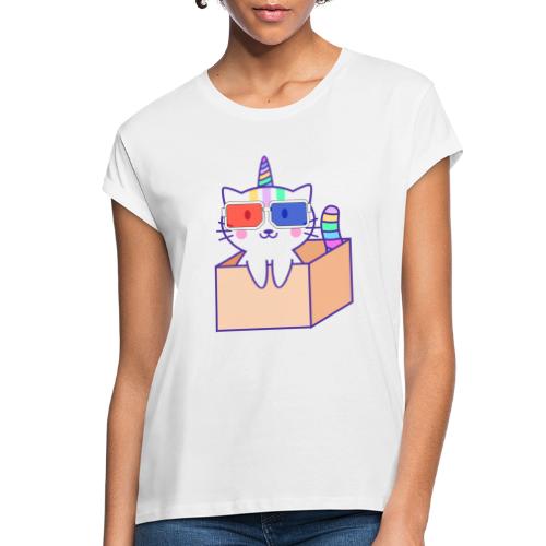 Unicorn cat with 3D glasses doing Vision Therapy! - Women's Relaxed Fit T-Shirt
