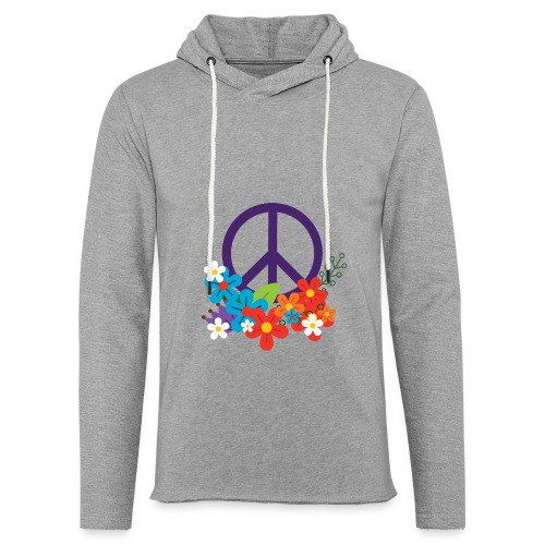 Hippie Peace Design With Flowers - Unisex Lightweight Terry Hoodie