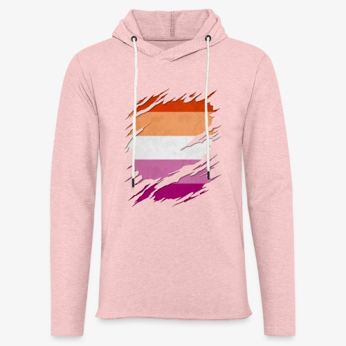 Lesbian Pride Flag Ripped Reveal - Unisex Lightweight Terry Hoodie