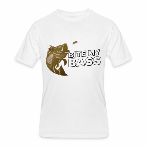 Bass Chasing a Lure with saying Bite My Bass - Men's 50/50 T-Shirt