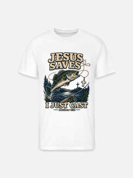 Jesus Saves I Just Cast Christian Fishing - Men's 50/50 T-Shirt - white