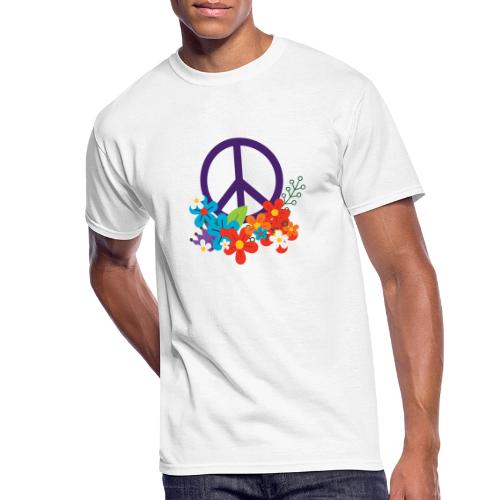 Hippie Peace Design With Flowers - Men's 50/50 T-Shirt