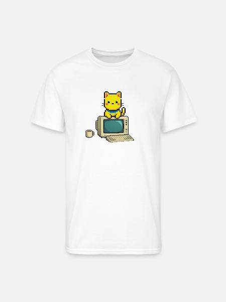 Pixel Cat on Retro Computer - Men's 50/50 T-Shirt - white