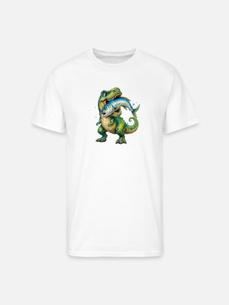 Cretaceous Catch: Dino with Fish - Men's 50/50 T-Shirt - white