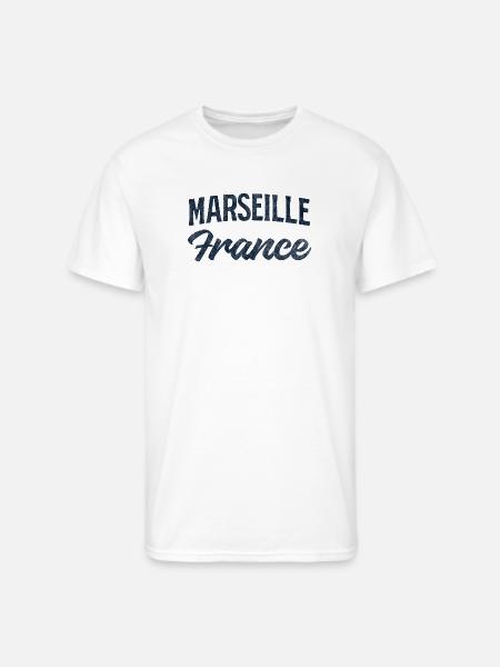 Marseille France Script Logo - Men's 50/50 T-Shirt - white