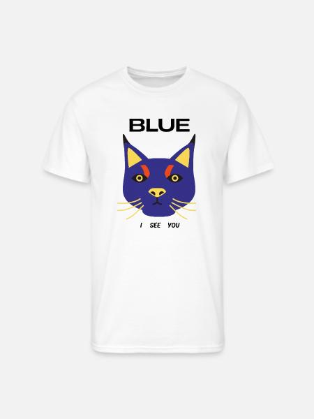 Blue Cat Face Pop Art - Men's 50/50 T-Shirt - white