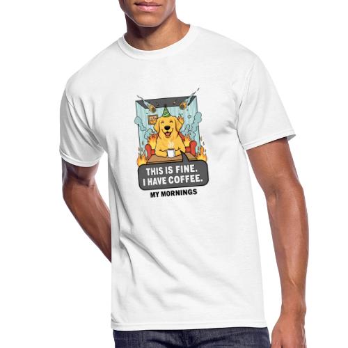 🔥 Funny Dog Meme “This Is Fine, I Have Coffee” - Men's 50/50 T-Shirt