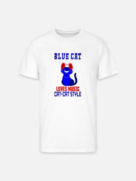 BLUE CAT LOVES MUSIC - Men's 50/50 T-Shirt - white