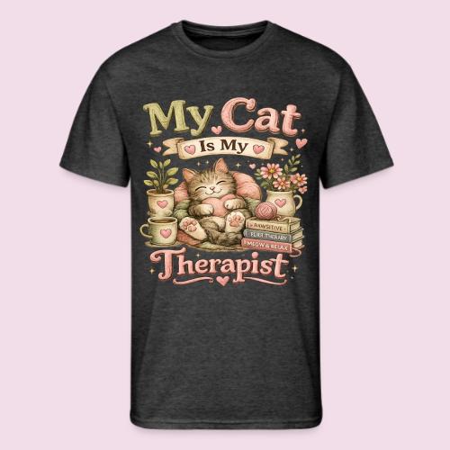 Flux Faux Embroidery My Cat Is My Therapist Design - Men's 50/50 T-Shirt
