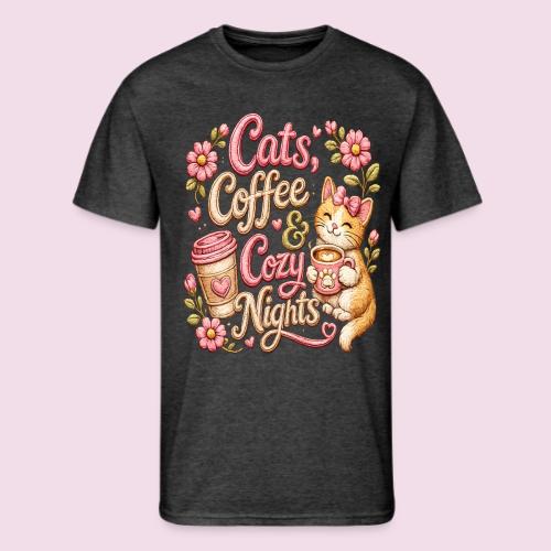 Cats, Coffee & Cozy Nights Faux Stitched Design - Men's 50/50 T-Shirt