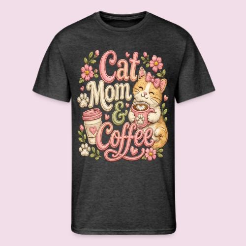 Cat Mom & Coffee Faux Stitched Cat Lover Design - Men's 50/50 T-Shirt