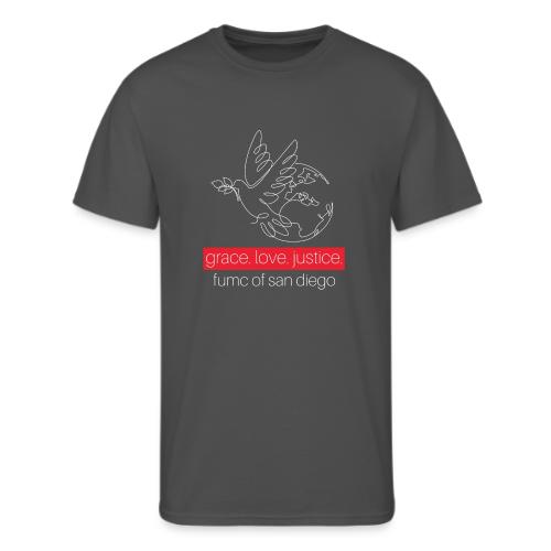 Grace. Love. Justice.- dove and earth graphic - Men's 50/50 T-Shirt