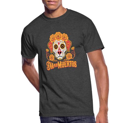 Dia De Los Muertos Dog Skull Flowers - Men's 50/50 T-Shirt
