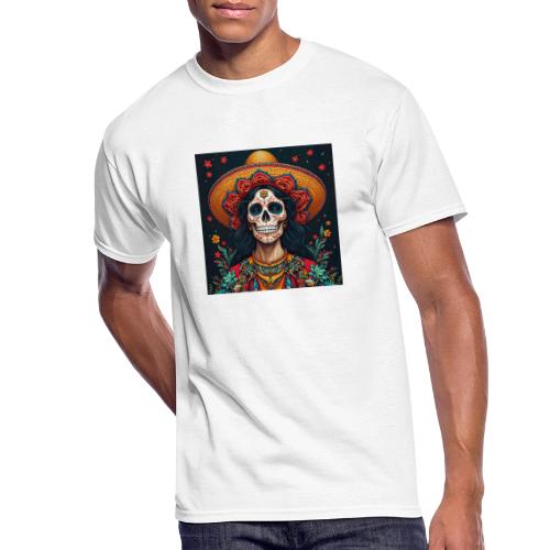 Charra Skull Art | Traditional Mexican Design - Men's 50/50 T-Shirt