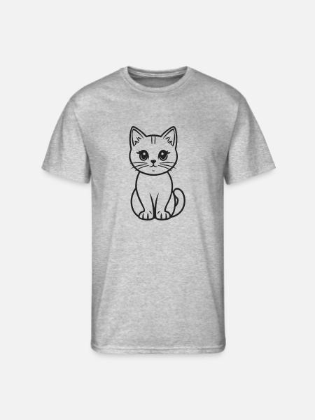 Outline Cat Detailed Cat Face - Men's 50/50 T-Shirt - heather gray