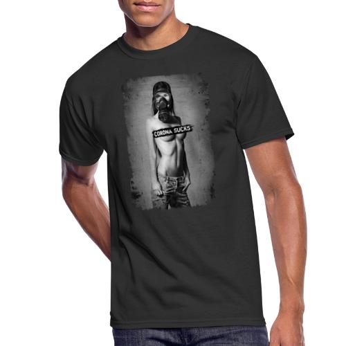 nude girl with gas mask - CORONA SUCKS - Men's 50/50 T-Shirt