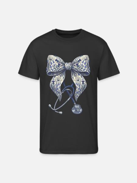 Floral Bow Stethoscope - Men's 50/50 T-Shirt - black