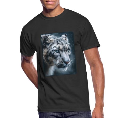 Snow Leopard Blue Eyes Design - Men's 50/50 T-Shirt