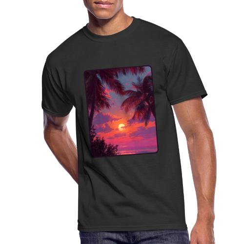 Tropical Sunset Palm Silhouette Design - Men's 50/50 T-Shirt