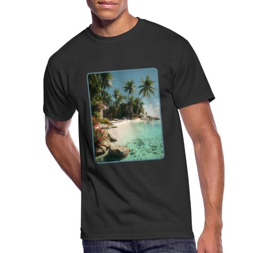 Serene Tropical Beach Floral Design - Men's 50/50 T-Shirt