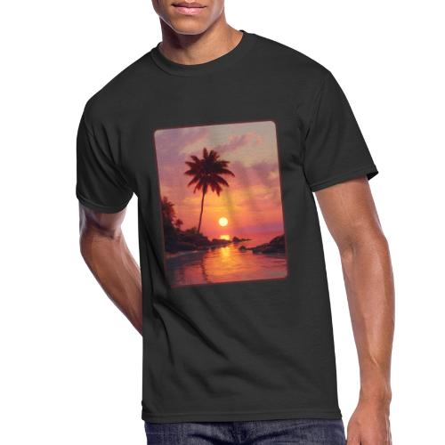 Tropical Beach Sunset Palm Design - Men's 50/50 T-Shirt