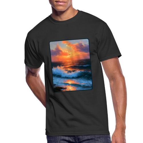 Sunset Storm Waves Oil Painting - Men's 50/50 T-Shirt