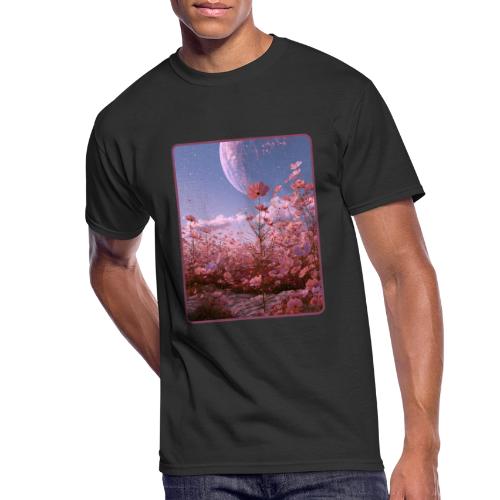 Cosmic Moon & Cosmos Flowers Art - Men's 50/50 T-Shirt