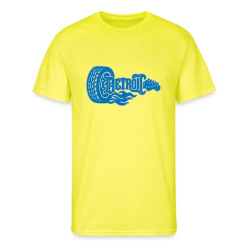 The D® - Detroit Wheel Guitar with Flames Bl Slvr - Men's 50/50 T-Shirt