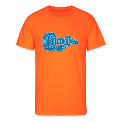 The D® - Detroit Wheel Guitar with Flames Bl Slvr - Men's 50/50 T-Shirt