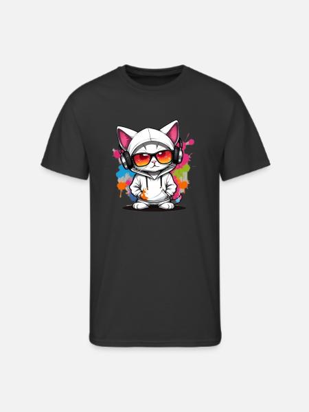 cute cat enjoying music - Men's 50/50 T-Shirt - black