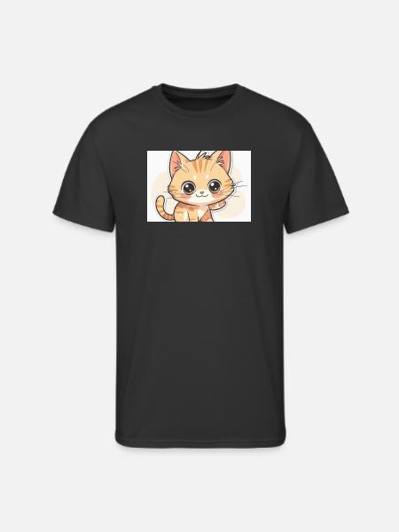 Waving Kawaii Orange Tabby - Men's 50/50 T-Shirt - black