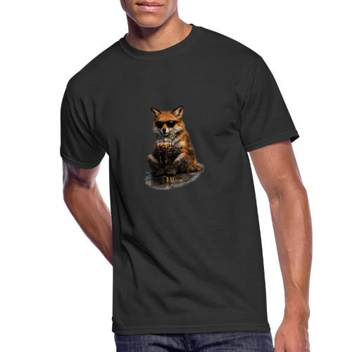 Cool Red Fox Wearing Sunglasses Drinking Coffee - Men's 50/50 T-Shirt