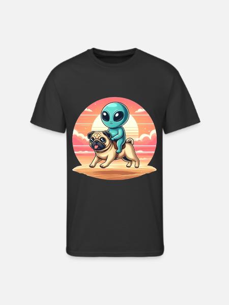 Alien Rides Pug - Men's 50/50 T-Shirt - black
