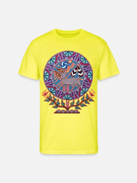 Native Huichol Peyote Deer - Men's 50/50 T-Shirt - neon yellow