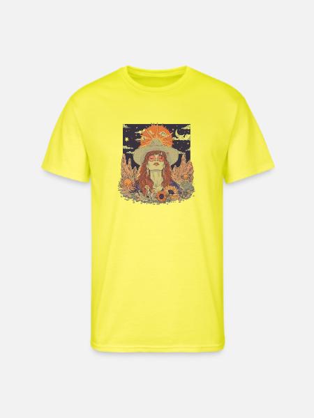 Mystic Sunflower Dreamer Illustration - Men's 50/50 T-Shirt - neon yellow