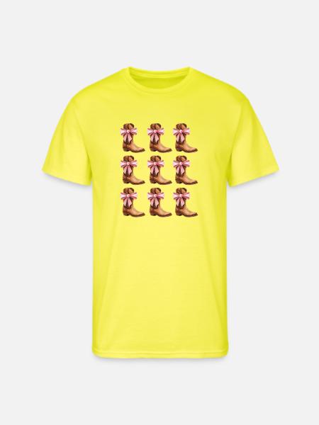 Cowgirl Boots and Pink Bows Rodeo - Men's 50/50 T-Shirt - neon yellow