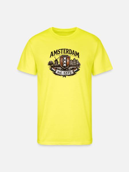 Amsterdam – Windmill & Canal Crest - Men's 50/50 T-Shirt - neon yellow