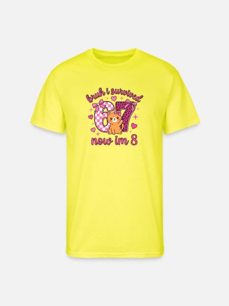 8th Birthday Kitty Survived 6 - Men's 50/50 T-Shirt - neon yellow