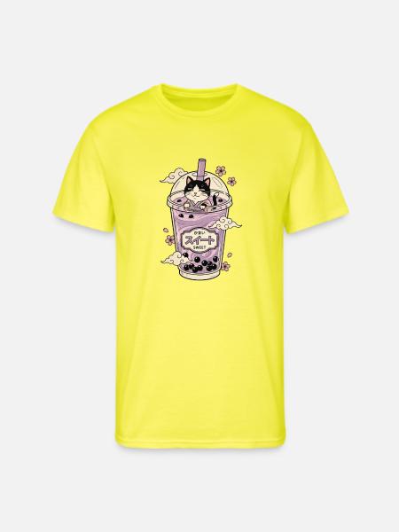 Lavender Boba Cat - Men's 50/50 T-Shirt - neon yellow
